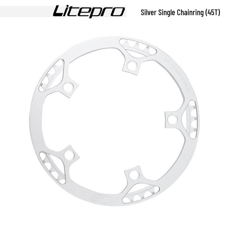 Litepro Folding Bike Crankset with Round Chainrings: 45T, 47T, 53T, 56T, 58T - Square Hole Design