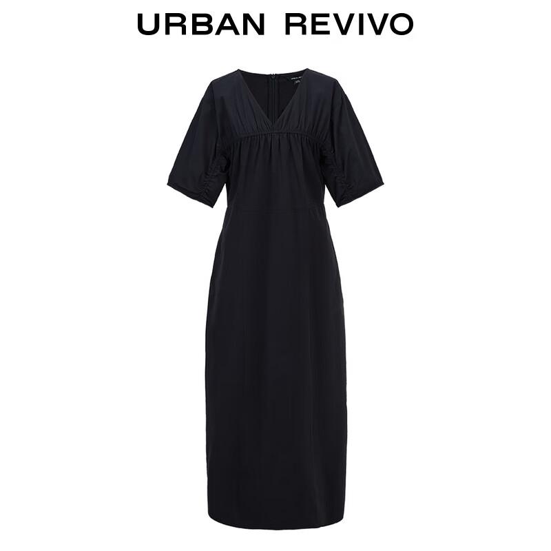 UR 2024 Autumn V-Neck Slit Short Sleeve Dress