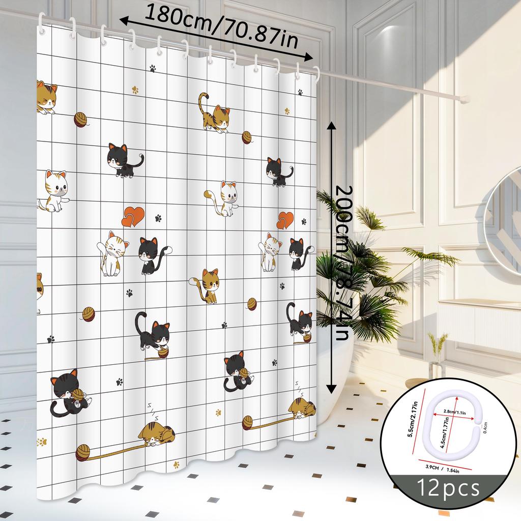 1 Piece of Cute Naughty Cat Pattern Bathroom Curtain, Partition Curtain, Adds a Cute Element to the Bathroom, Made of Peva Material, Easy to Clean