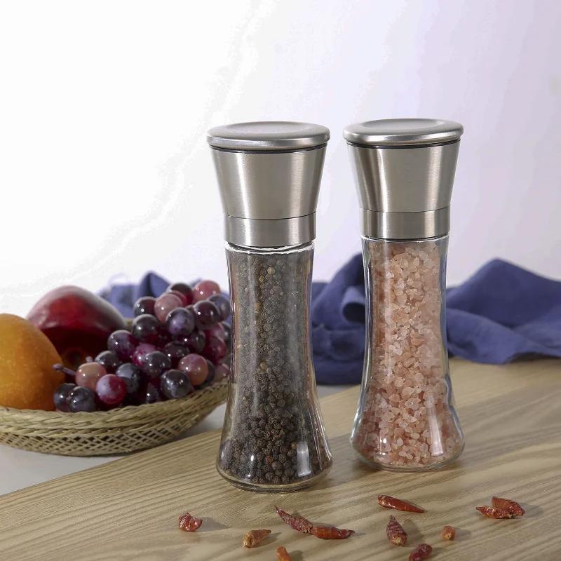 Grinder Stainless Steel Salt and Pepper Mill Manual Food Herb Grinders Spice Jar Containers Kitchen Gadgets Spice Bottles Glass