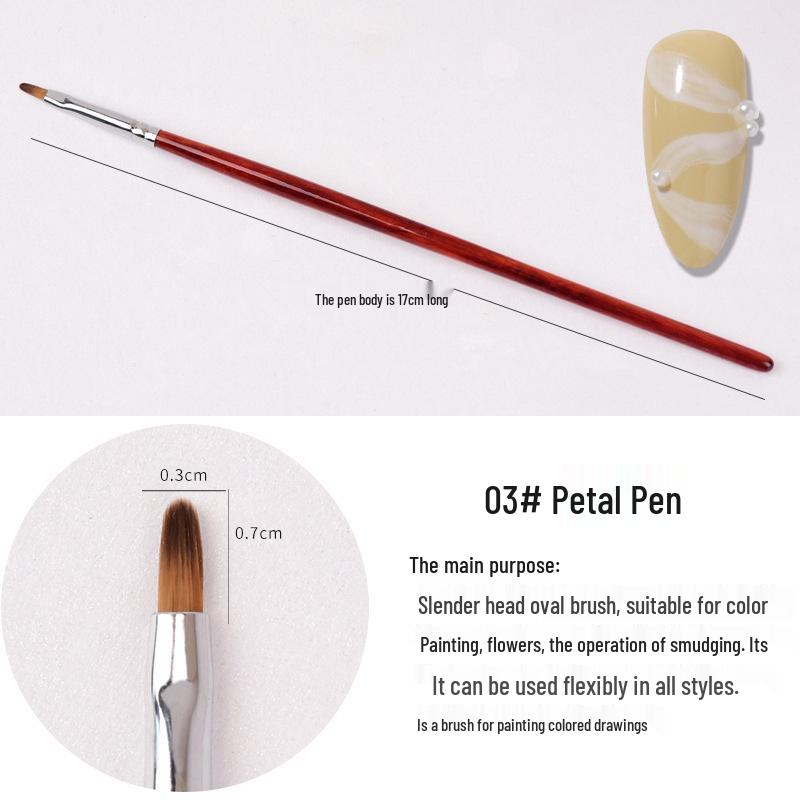 Wooden Handle Nail Art Pen Set - Brushes for Salons, Liner, Round Head, Gel Polish, Carving, Gradient, Smudge.