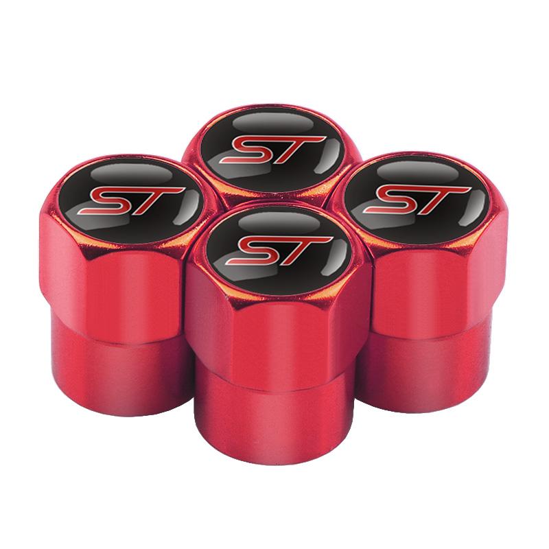 AJQ1 4pcs ST Emblem Aluminum Car Styling Wheel Tire Valve Cap Dust Cover for Ford Fiesta Mondeo Fusion Kuga Edge Mustang Explorer RS