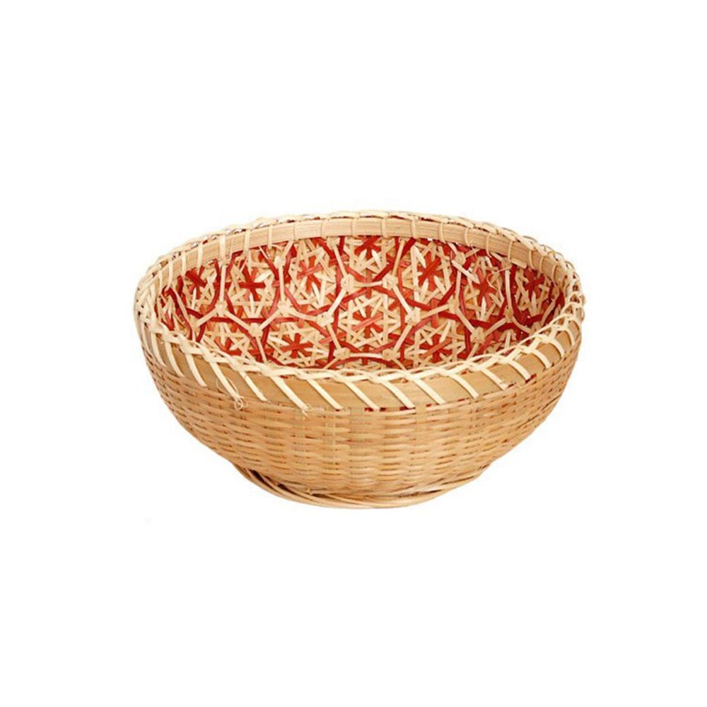 Round Bamboo Storage Basket Sturdy Fruit  Serving Tray High-quality Hand Woven Basket  Office
