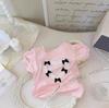 Girls Cute Heart Bow Short Sleeve T Shirt And Bud Pants Set Stylish Two Piece Outfit For Kids