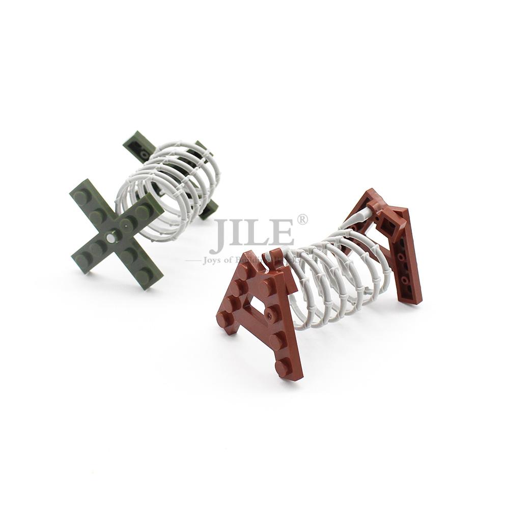 MOC Bază Militară Baricadă cu Sârmă Ghimpată Blocaj Rutier DIY Iluminează Blocuri de Construcție Cărămizi Compatibile cu Particule Străzi Orășenești