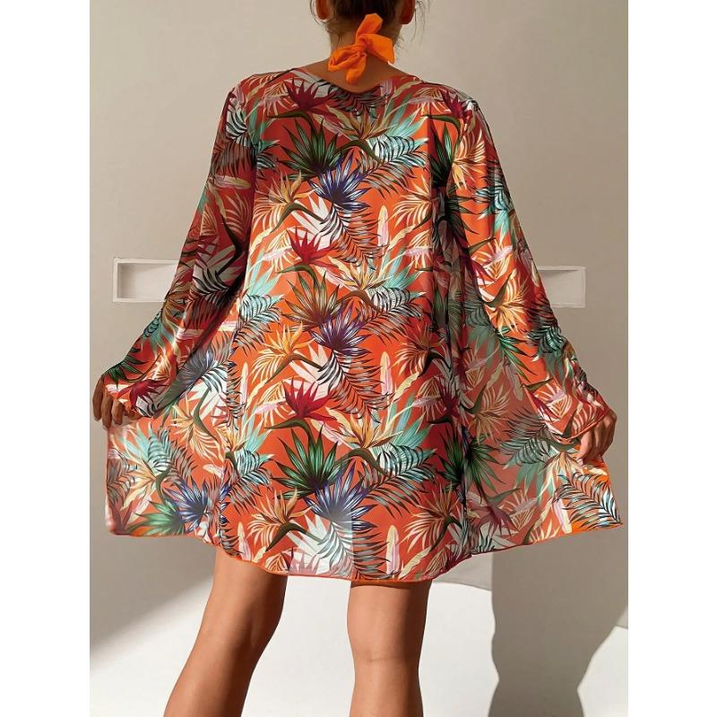 Neckholder Print Bikini Sets 3PCS Damen Badeanzug Mit Kimono Hohe Taille Bademode Weibliche Badegäste Baden Schwimmen Badeanzug Strandbekleidung