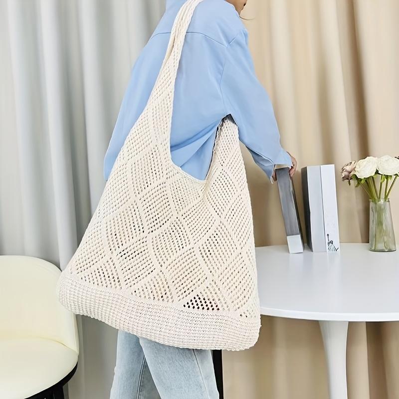 Hollowed Out Knitted Bag For Summer and Autumn Leisure, Large Capacity Woven New Tote Bag, Simple Shopping Bag, Beach Bag