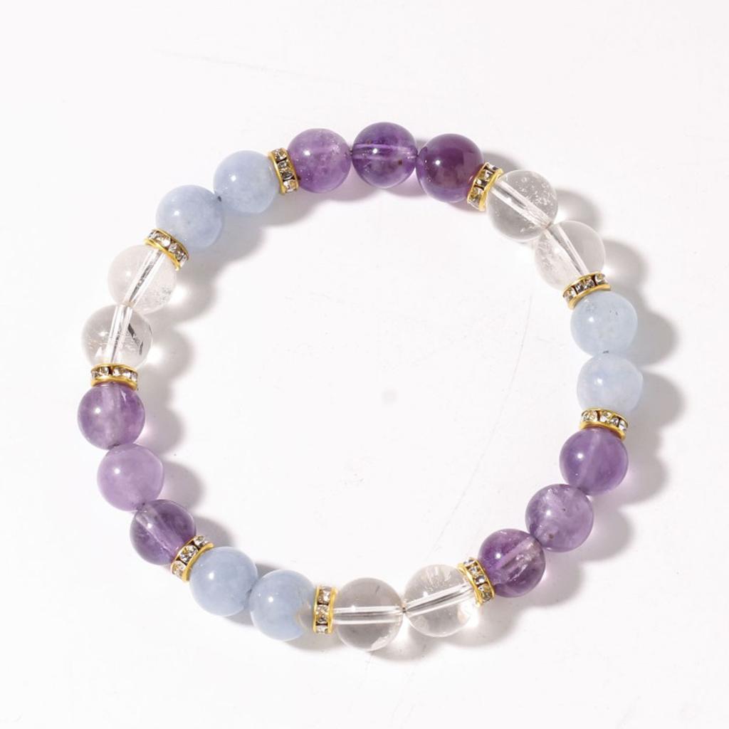 Festive Gifts Amethyst Aquamarine Clear Crystal Beaded Bracelet Natural Spiritual Fashion Jewelry For Women Daily Wear Gift Ideal For Clarity