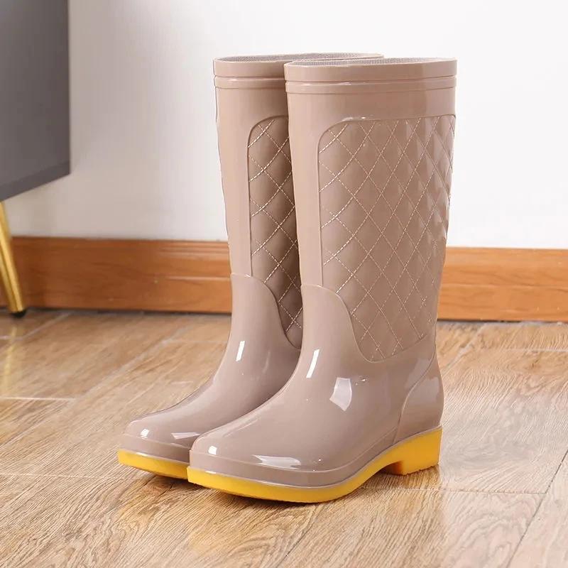 Maogu Femmes Adulte Travail Tube Haut Chaussures d'Eau Antidérapantes Chaussure d'Automne Couleur Unie Imperméable Plaid Botte en Caoutchouc 2024 Bottes Neige Pluie