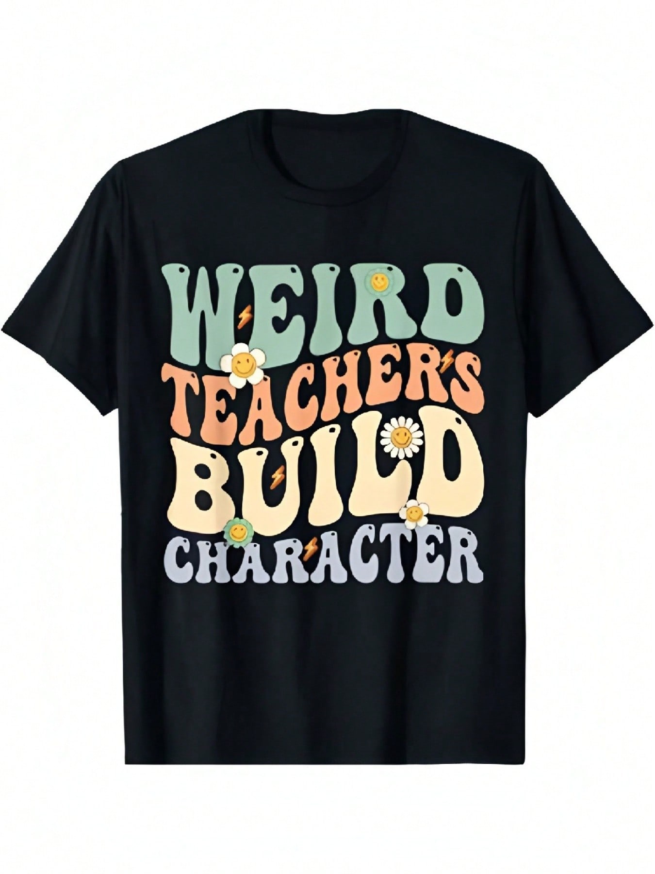 Teachers Build Character Teacher Groovy Retro Vintage T-Shirt_1dd S разноцветный