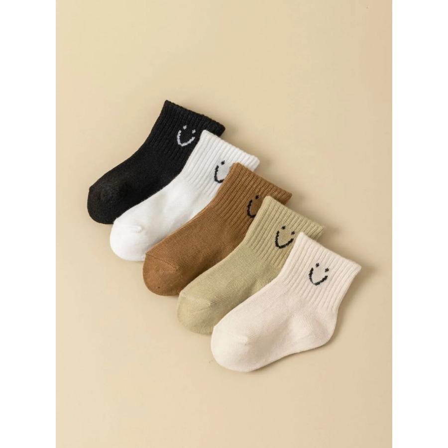 5 Pairs Baby Cartoon Pattern And Solid Color Socks