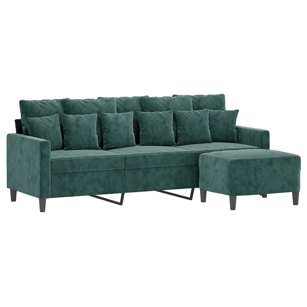 Vidaxl 3-Seater Sofa with Footstool, Dark Green, 180 Cm, Velvet