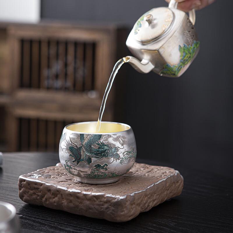 Chaxun Dragon Year Gilded Silver Kung Fu Tea Cup with Redwood Gift Box