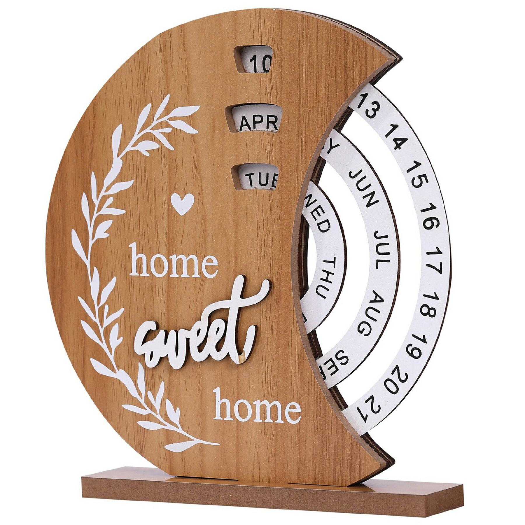 Wooden Creative Calendar Perpetual Calendar Home Office Ornament Manual Rotating Desk Calendar A