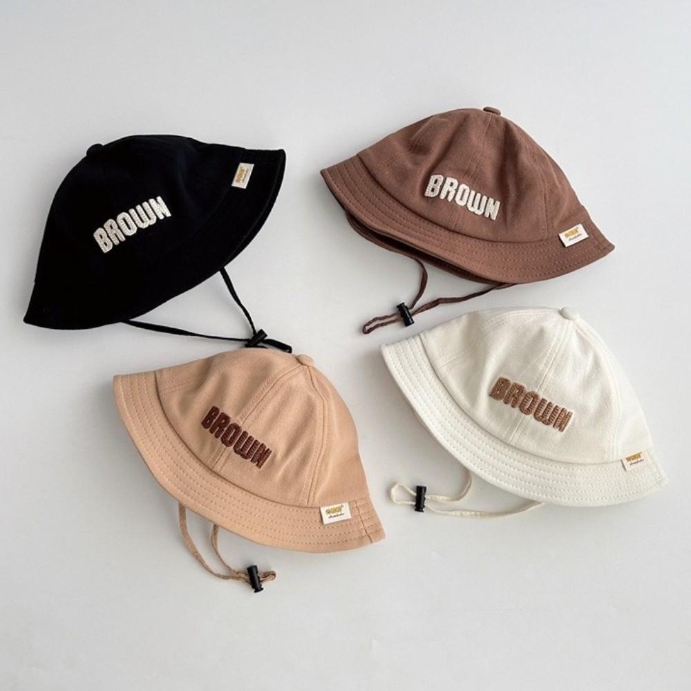 Letter Embroidery Toddler Bucket Hat Cotton Kids Bucket Cap Baby Sunscreen Hat Outdoor Use