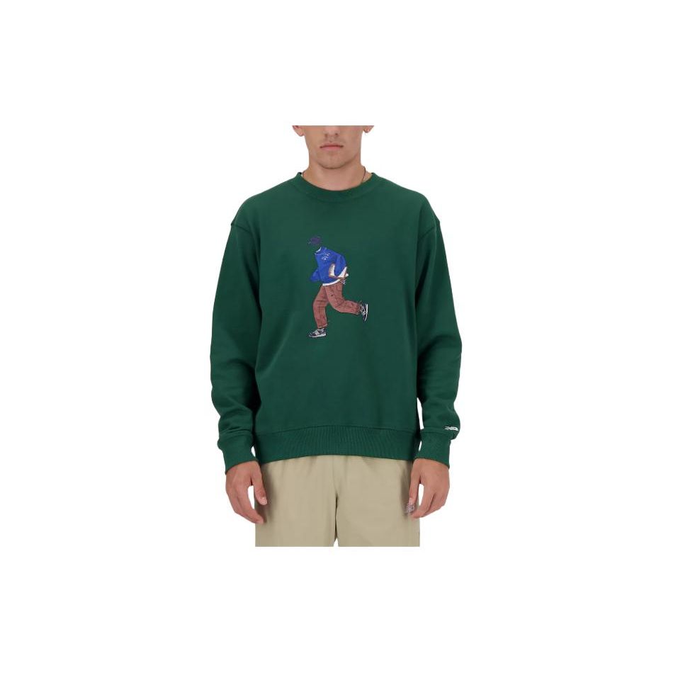 

New Balance Patterned Print Crew Neck Fitted Long Sleeve Sweatshirt Men Tops Green MT41538-NWG