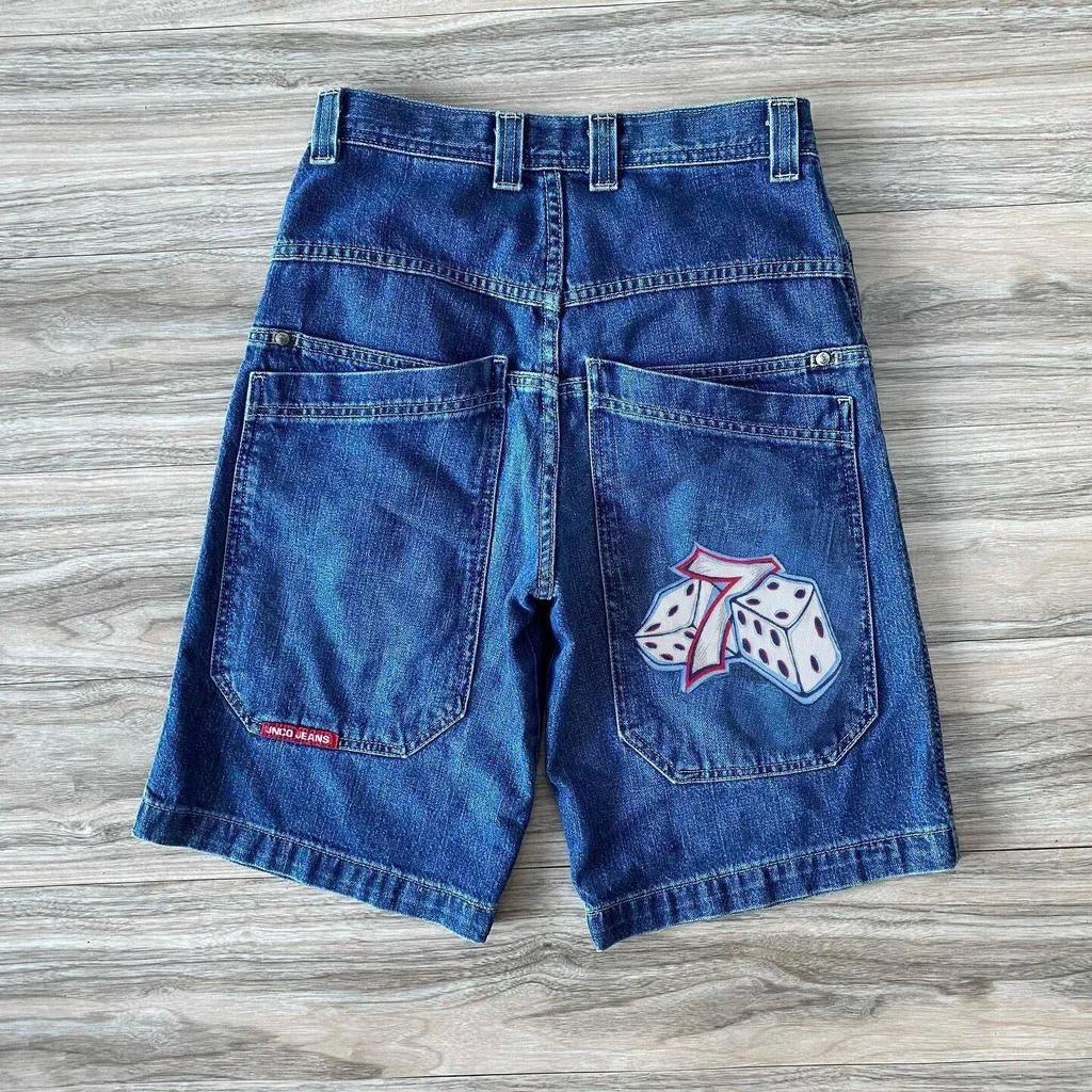 Men's Y2K Retro Hip Hop Embroidered Denim Shorts - High Waist, Casual & Versatile.