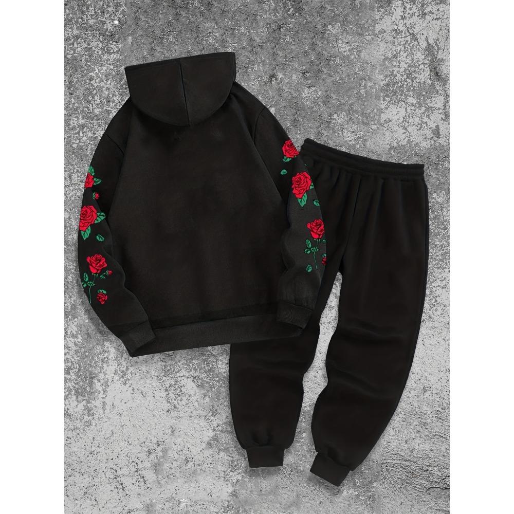 Herren Casual Buchstaben-Print Kapuzenpullover mit Kordelzug und Tasche und Kordelzug Outdoor Freizeit Sport Hosen Set, Cooles und Trendiges Set