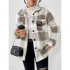 Ladies' Plush Fleece Winter Coat - Grid High Stretch Coat, Middle Eastern Elegant Collection, Machine Washable for Autumn and Winter