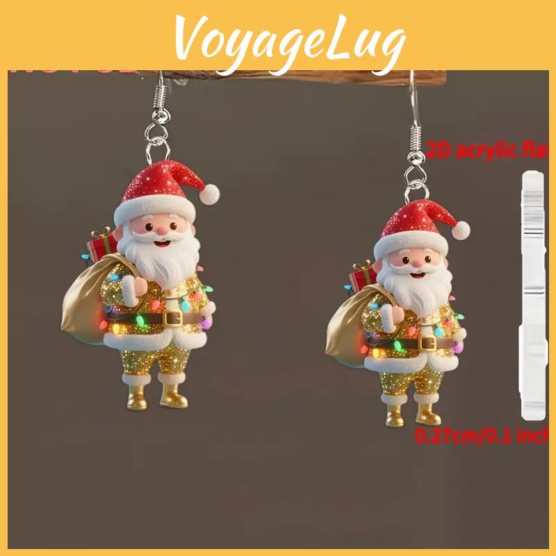 Santa Claus Acrylic Earrings With Silver Pins For Festive Holiday Gift