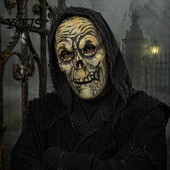 Maschera Spaventosa Cosplay Teschio Marcio Dettagliata per Halloween, Cappuccio in Lattice Scheletro Realistico, Maschera Morbida per Feste Horror Comoda per Escape Room & Costumi