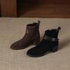 Krazing Pot Cow Suede Nubuck Round Toe Chunky Heels Chelsea Boots Size 43 Zipper Metal Flowers Women Platform Ankle Boots