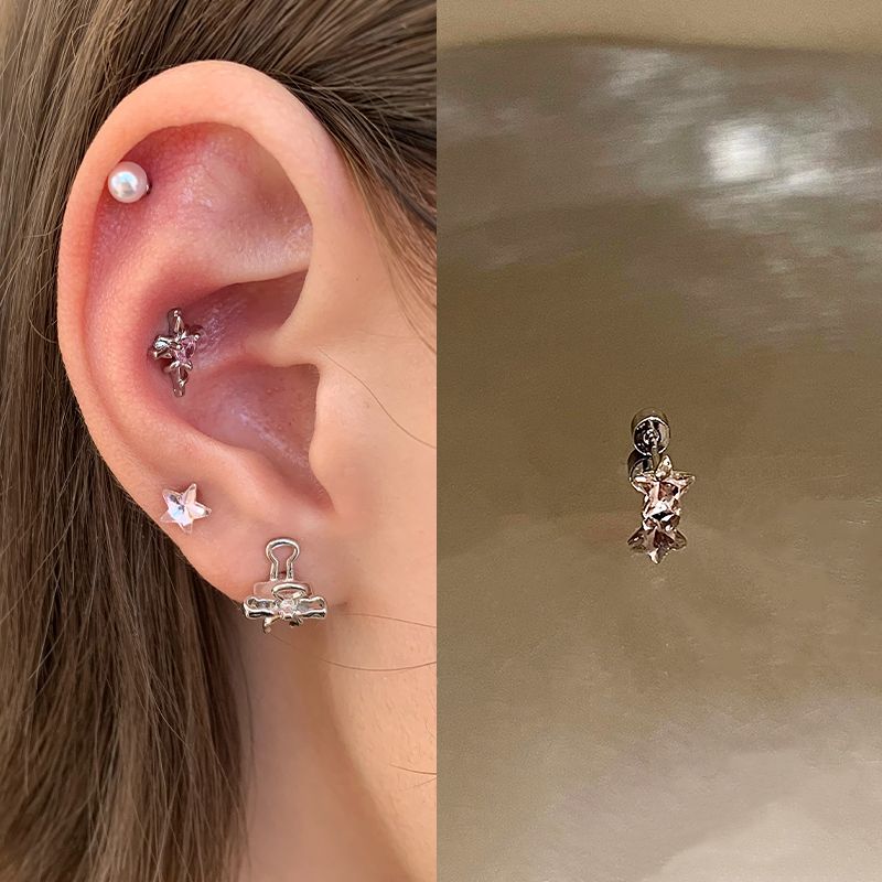 

Ringring Store Titanium Steel Ear Studs Medical Titanium Alloy High Earlobe Nail Ear Bone Stud Cochlear Horseshoe Ring Earrings 1 Pink Star