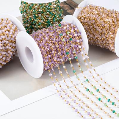 1Meter Stainless Steel Chain Boho Colorful Cube Square Crystal Beads Chain for DIY Necklaces Bracelets Holiday Jewelry Making