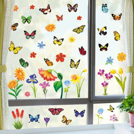 9 Sheets Spring Window Clings Flower Butterfly Window Stickers Floral Static PVC Decals for Easter Spring Home Office Classroom Decor