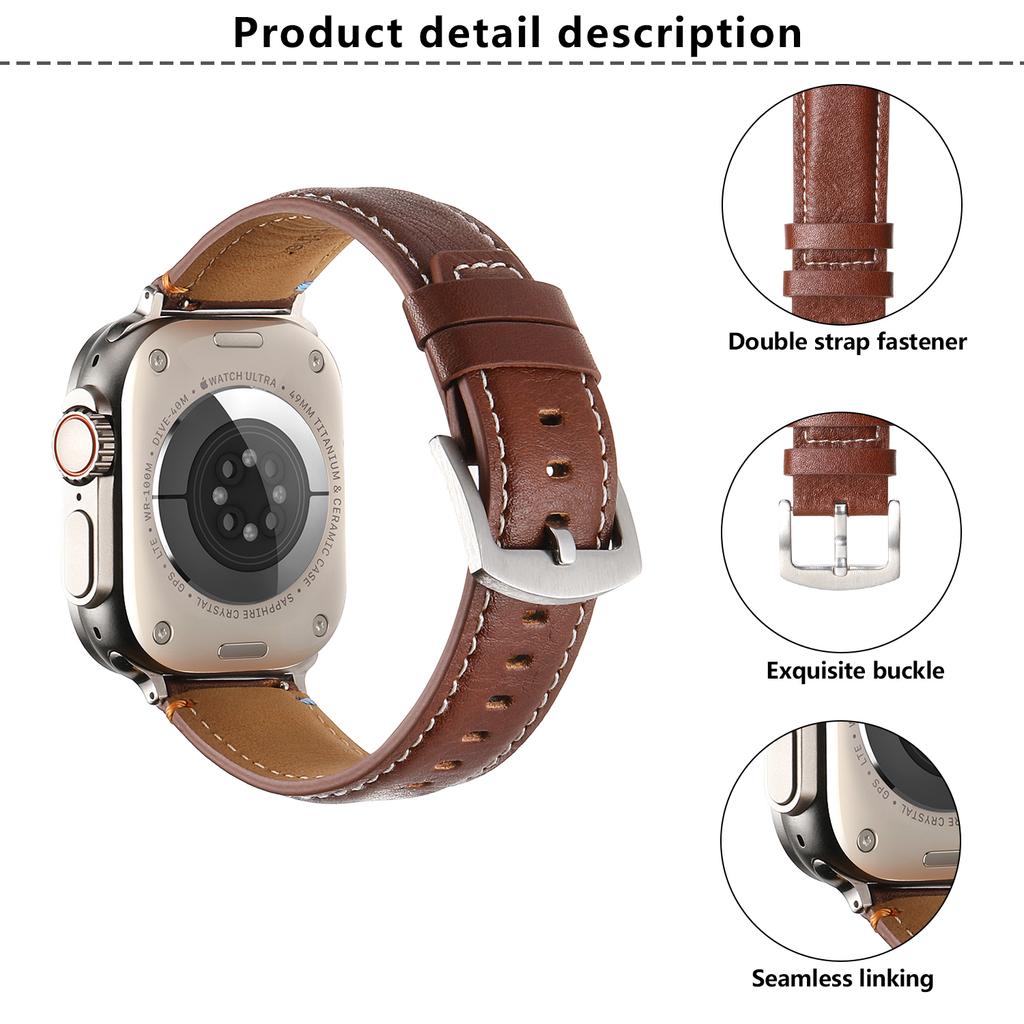KALEBOL Genuine Cow Leather Watch Strap for Apple Watch Ultra 3 2 1 49mm/Series 11 10 46mm/9 8 7 45mm/SE3 SE2 SE 6 5 4 44mm/3 2 1 42mm
