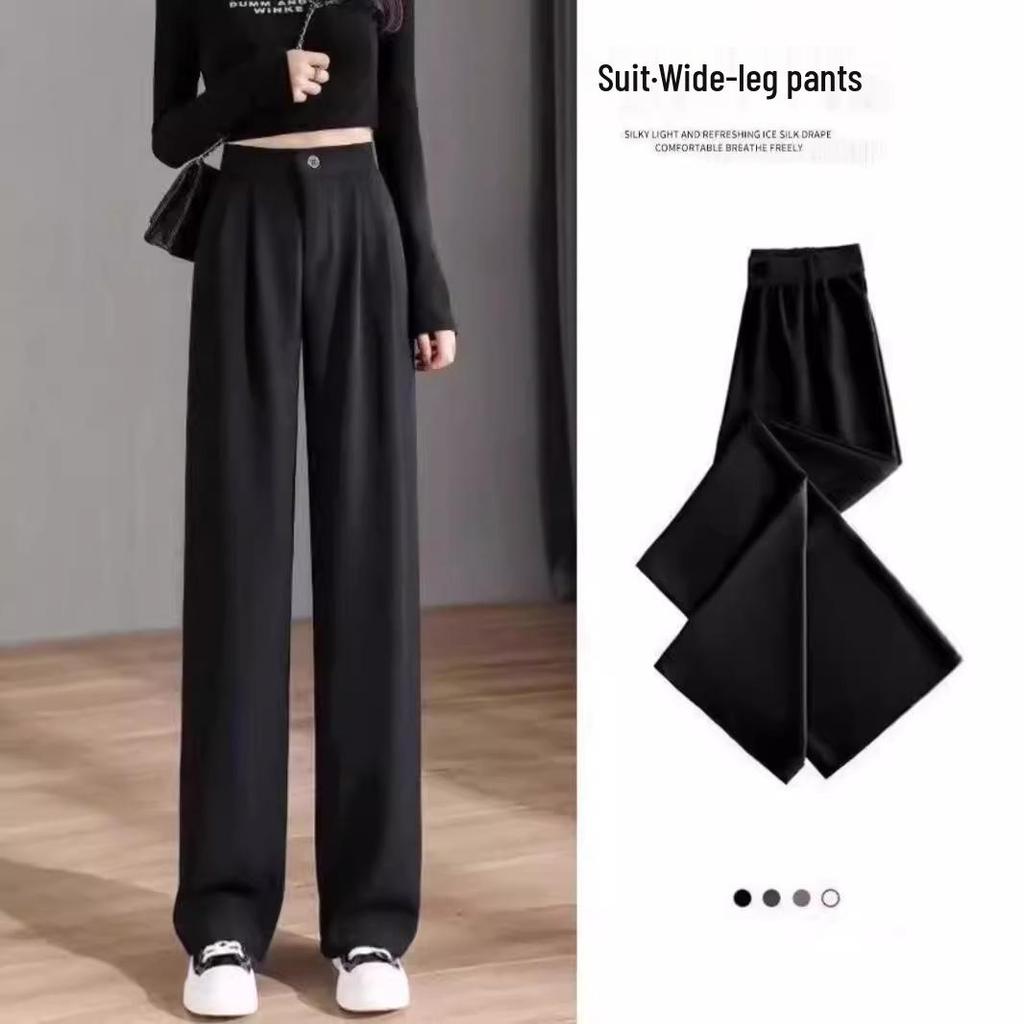 Women's Black Wide-Leg High-Waist Drape Pants - Spring 2024 Fashion
