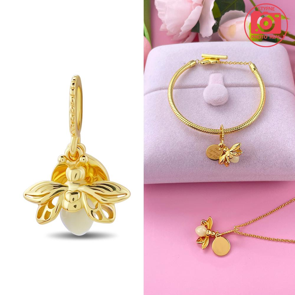 In Copper Colors Gold Glow In The Dark Firefly Charms Light Up Beads Fit Original Bracelet For Women Diy Jewelry Gifts
