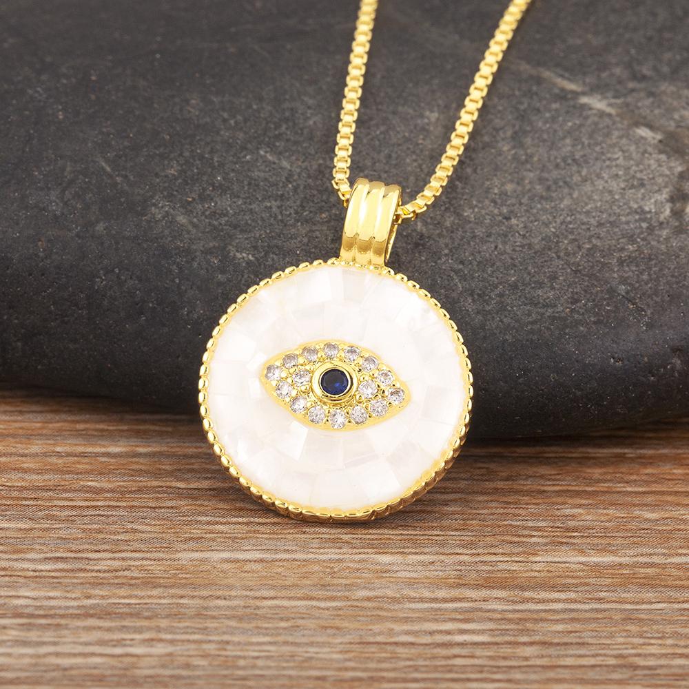 

Nidin New Trendy Round Shape Evil Eye Inlaid Zircon Pendant Necklace For Women Birthday Party Luxury Chain Choker Jewelry Gifts белый