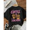 T-shirt casual da donna a maniche corte - Stampa con lettere 'Caffè Ghiacciato e Sole', Un regalo perfetto per gli amanti del caffè. Top Girocollo Regular Fit,