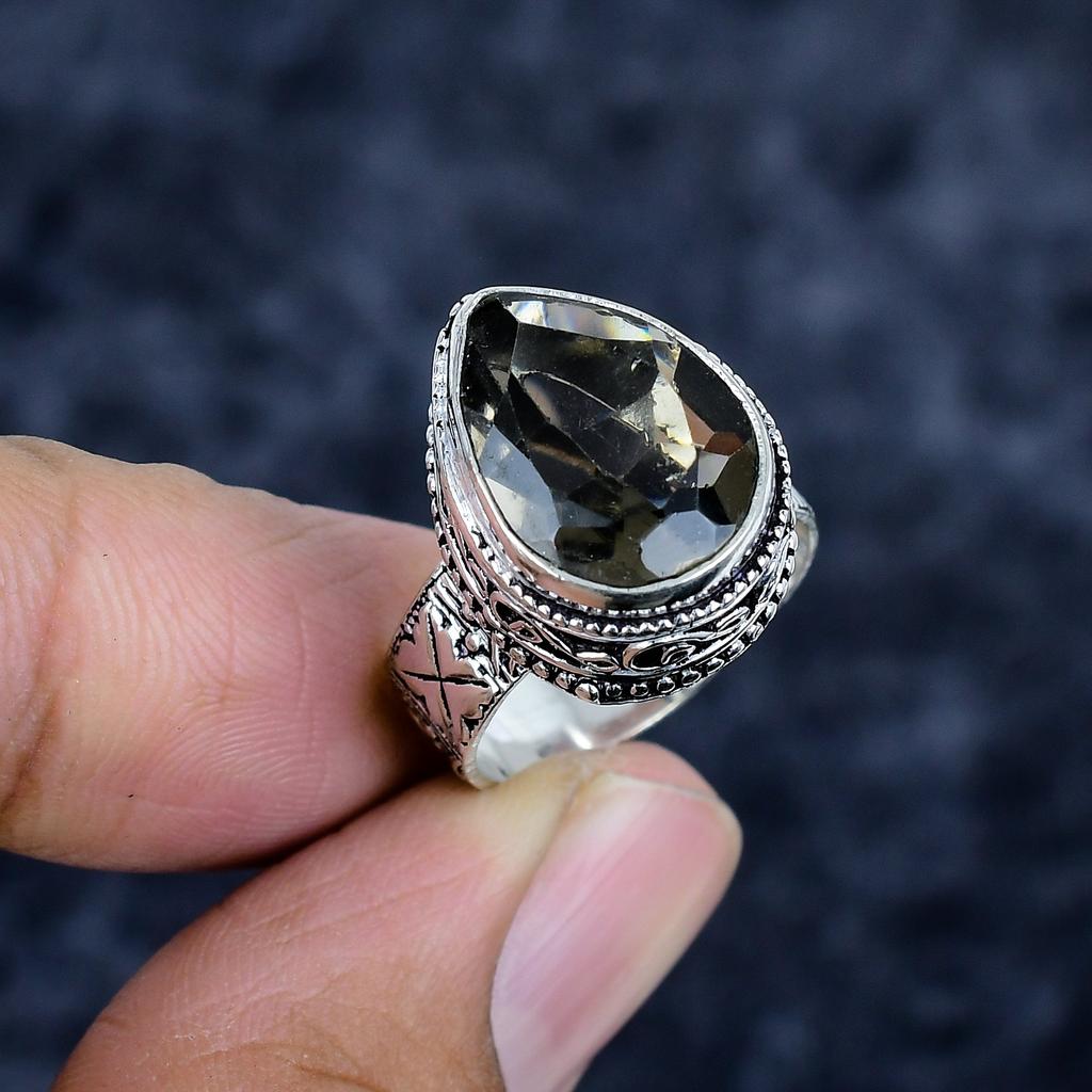 Smoky Topaz Gemstone Handmade 925 Sterling Silver Jewelry Ring Size 7.5 MM-3424