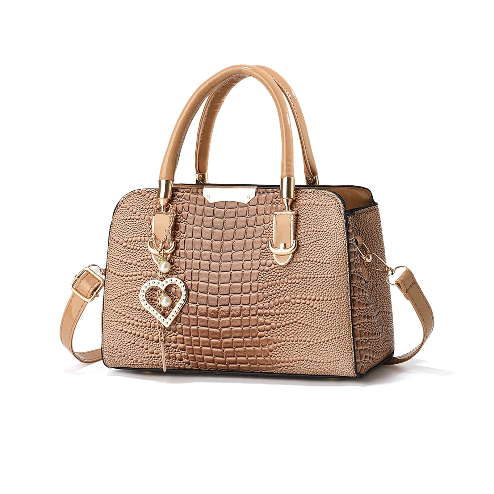 

NICOLE&DORIS Women s Crocodile-Embossed Two-Layer 2-Way Shoulder Bag with Compartments, Small Size, Charm Included, Stylish Waterproof PU Leather