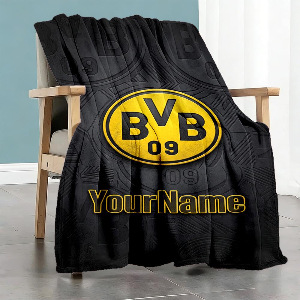 Borussia Dortmund Personalized Text Blanket Throw Customizable Blanket Comfortable Perfect for Seaside Office Chair Picnics Sofa