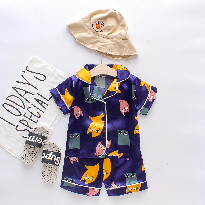 BB58 Mufurui Summer Kids' Silk Bear Cartoon Pajama Short Sleeve Two-Piece Set
