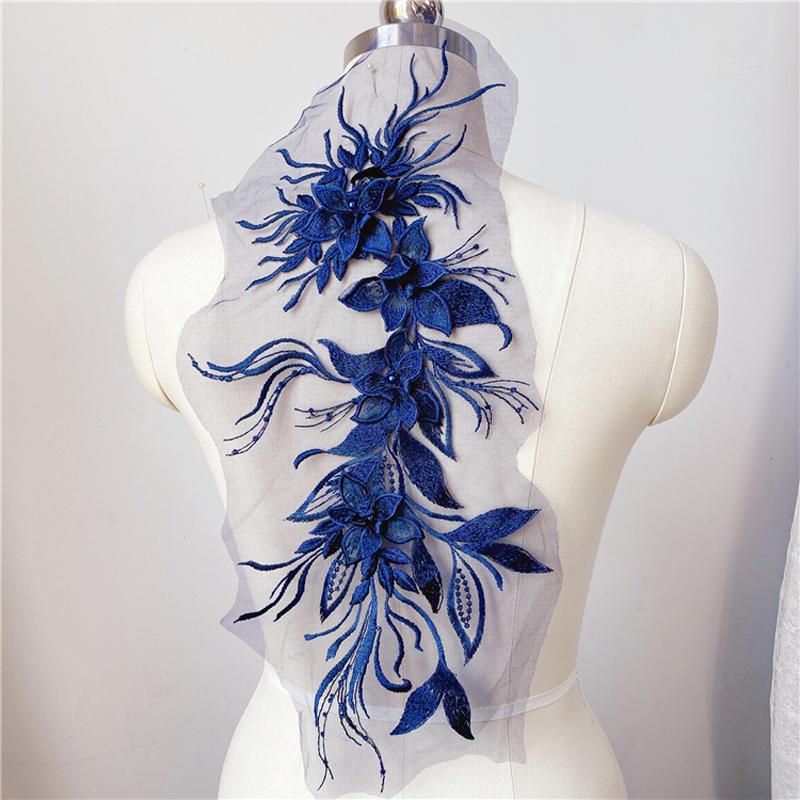 1Pc Flower Pearl Embroidery Applique Patch Sew On Hat Clothes For DIY Lace Fabric 47*16CM