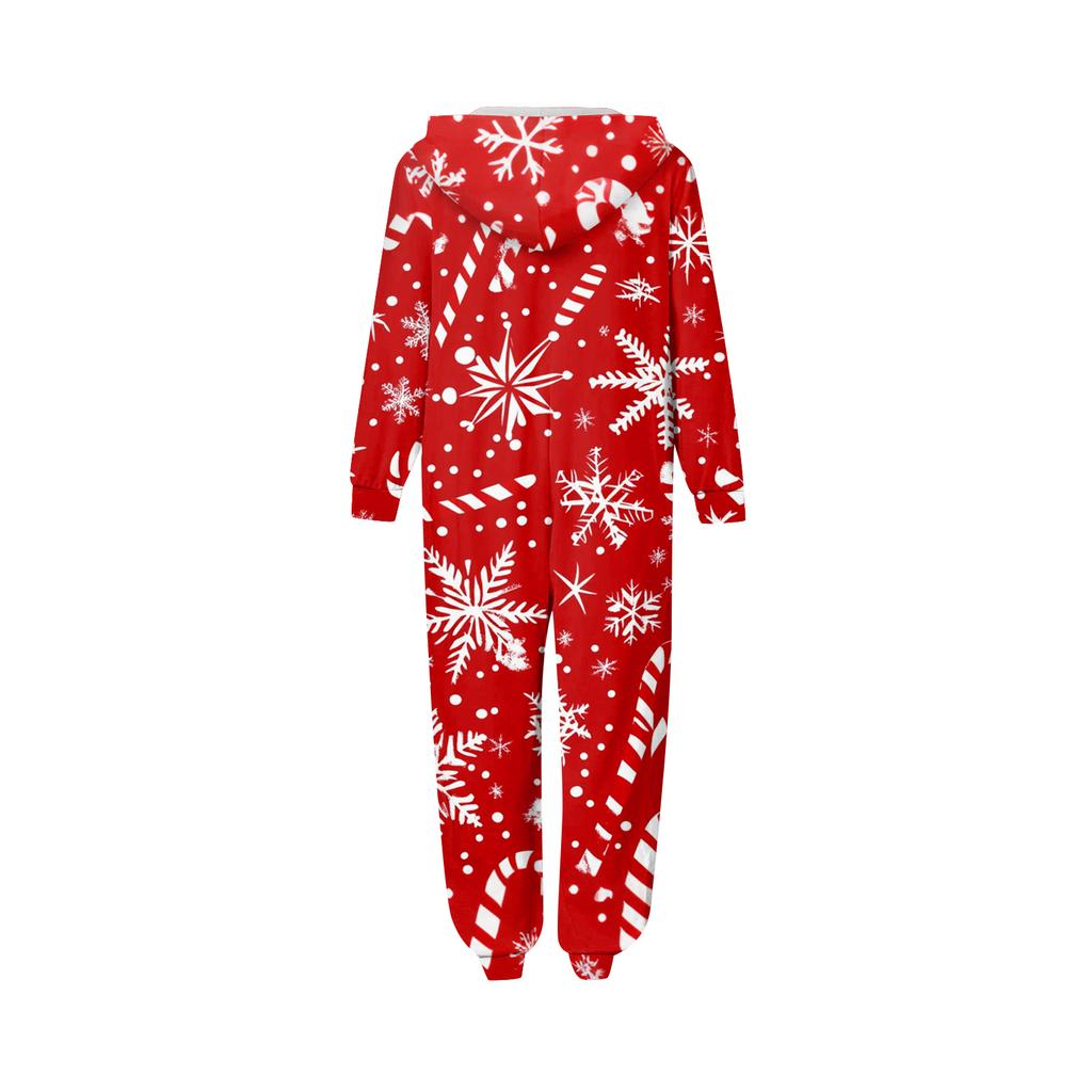 Christmas Print Family Matching Hooded Long Sleeved Zippered Jumpsuit Set