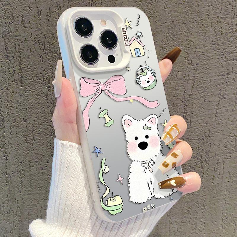 Cute White Dog Phone Case, Compatible with iPhone 11/12/16/17 Pro Max, Full Coverage, Drop Protection, Soft XR Case