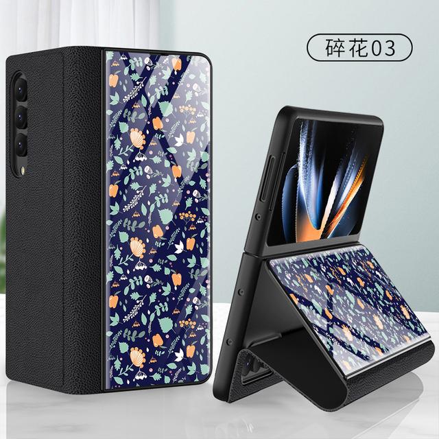 

Роскошный откидной чехол из закаленного стекла с дикими цветами и кожей для Samsung Galaxy Z Fold 4, противоударный чехол-подставка для женщин For Galaxy Z Fold 4