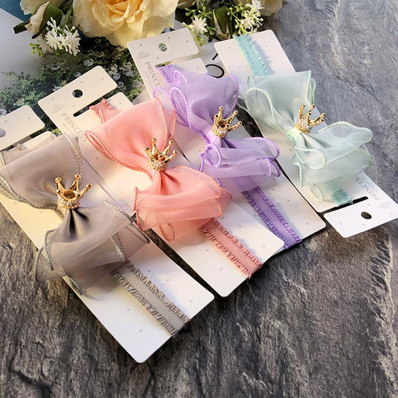 Mesh Bows Baby Headband Princess Bowknot Crown Hair Bands for Newborn Girls Elastic Infant Turban Headwear Kids Hair Accessories