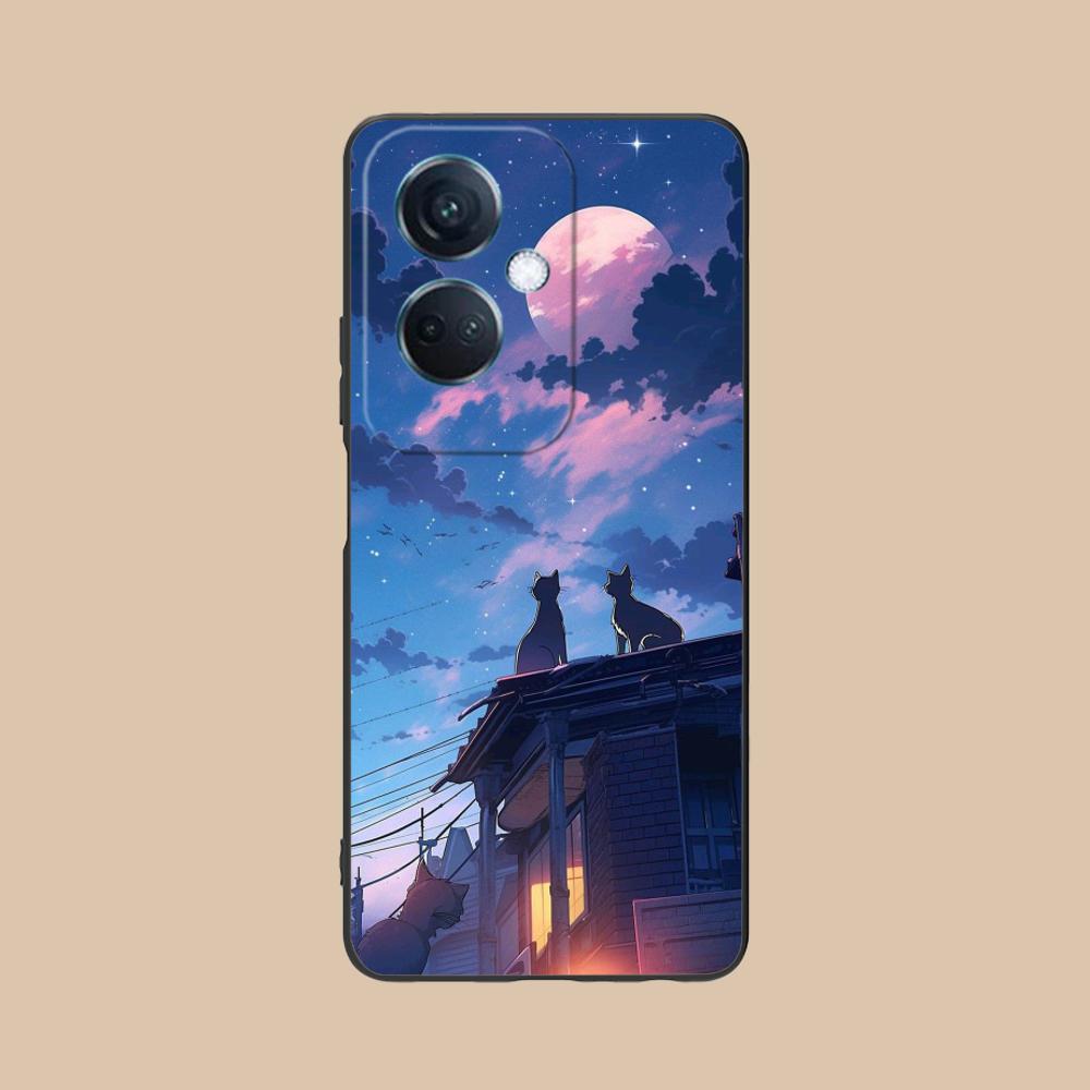 Luna Moon Cat Mobile Phone Case for OPPO Reno 14 13 12 11 10 9 8 7 6 5 F T Pro 5G Colorful Printing Cover Cover Pretty Luxury