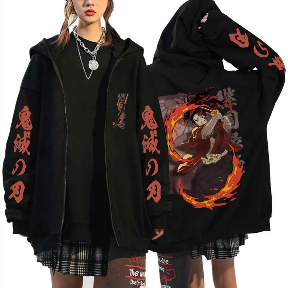 Demon Slayer Tsugikuni Yoriichi Merch Zipper Hoodie Men Women Fashion Oversized Zip Up Jacket Man Fleece Zip Up S