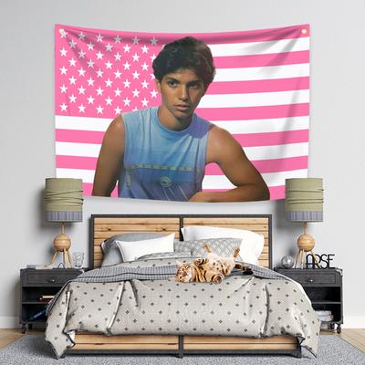 Ralph Macchios Tapestry Pink Amerikanische Flaggen Beliebter Schauspieler Kunst Wandbehang Dekor Banner Raumästhetik Teenager Zuhause Wandteppich
