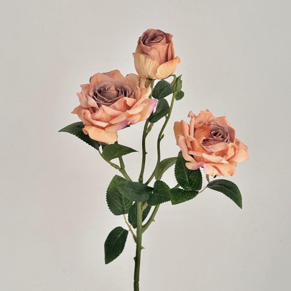 Burnt Edge Artificial Rose Flowers 3 Head Silk Simulation Rose Vintage Faux Flower  Home Decor