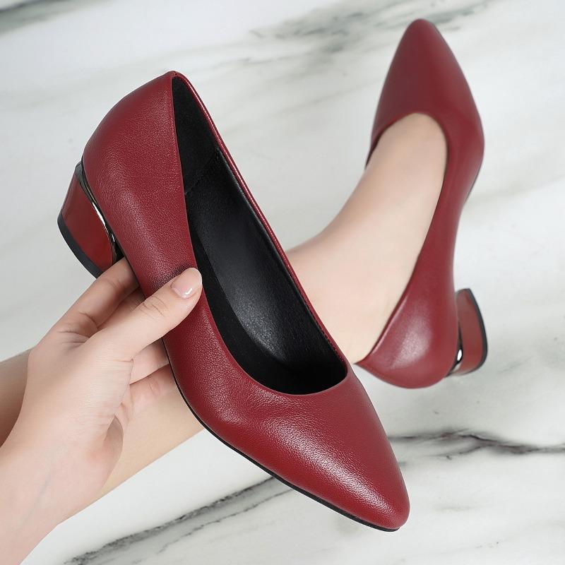 3.5cm Low Heel Ladies' Office High Heels Classic Black Wine Red Work Shoes Women Fashion Comfort Soft Soled Casual Single Shoes