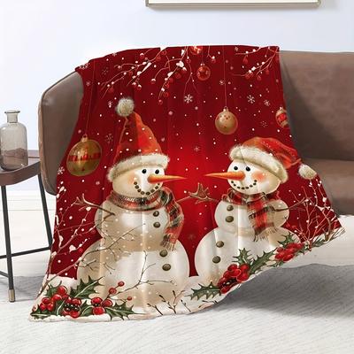 1pc Christmas Snowman Patterned Blanket ,Sofa, Bed, Travel, Lunch Break, Flannel Blanket.