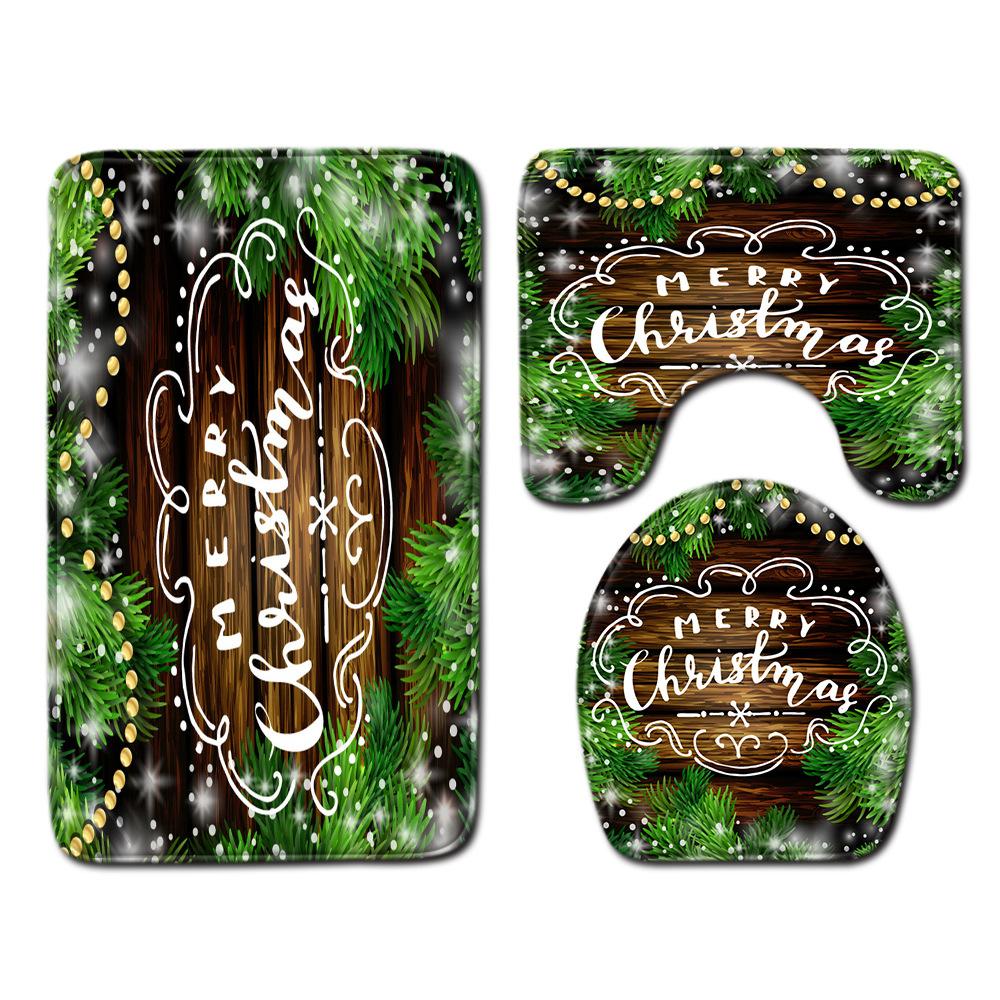 Christmas Shower Curtain Floor Mat Combination Four-Piece Set Bathroom Toilet Carpet Shower Room Mat Foot Mat